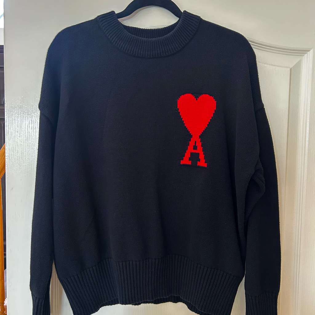 Ami Black Sweater With Red Heart A Emblem